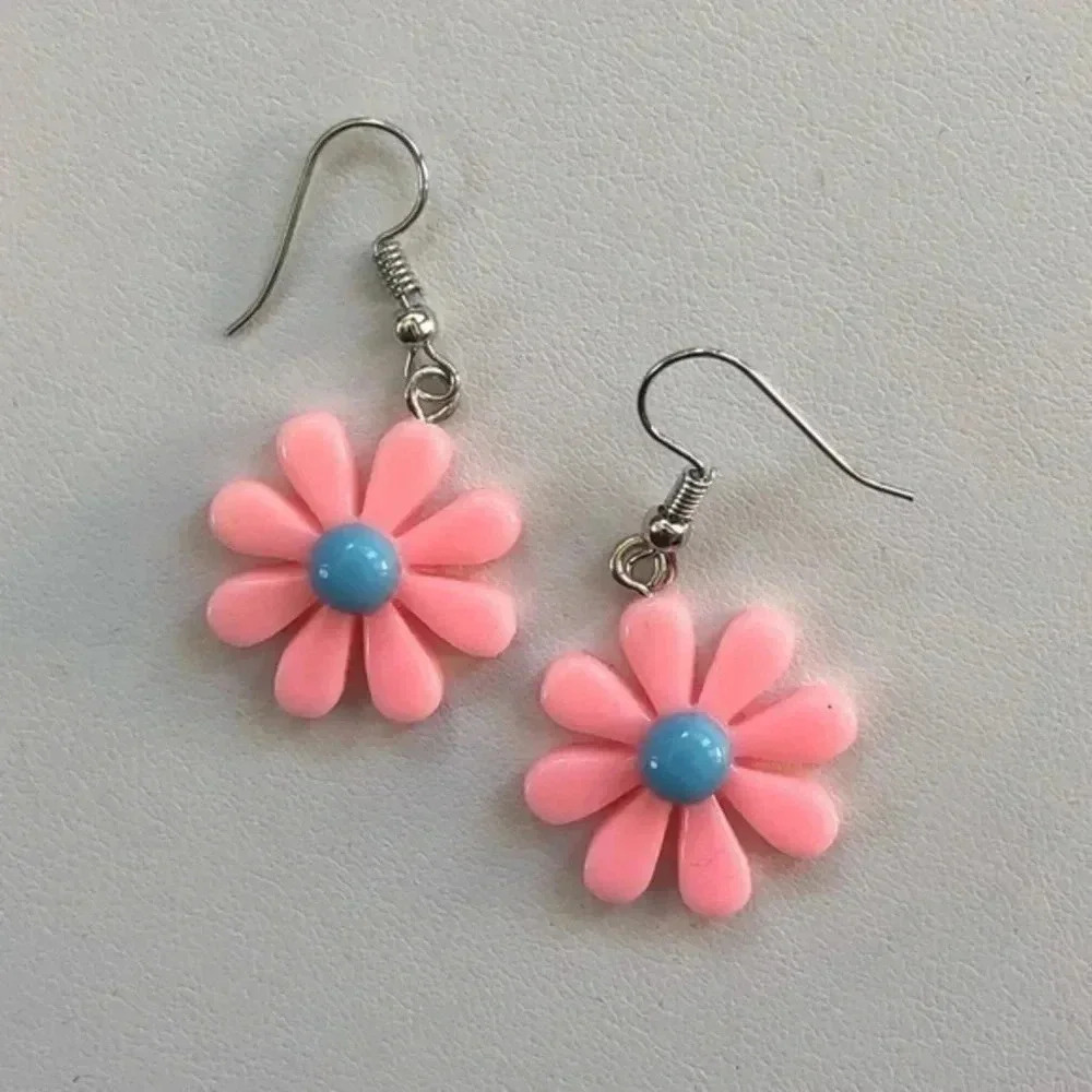 3 For 25 Fun Funny Pink Blue Flowers Floral Resin Earrings Nwt 14$